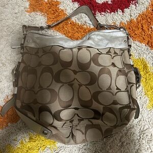 Coach Monogram Shoulder Hobo in Khaki and Stone